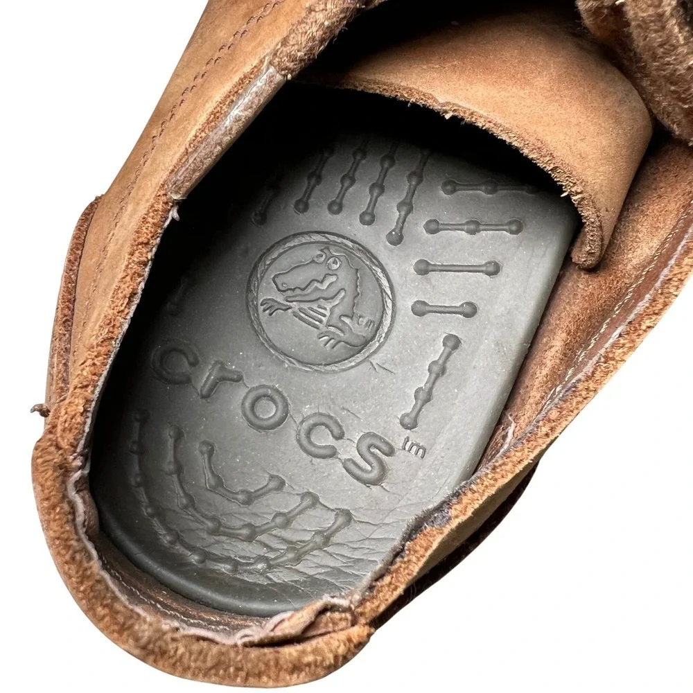 Crocs‎ Mens Size 7 Leather Lace Up Shoes Brown Casual Loafers Oxfords Gorpcore